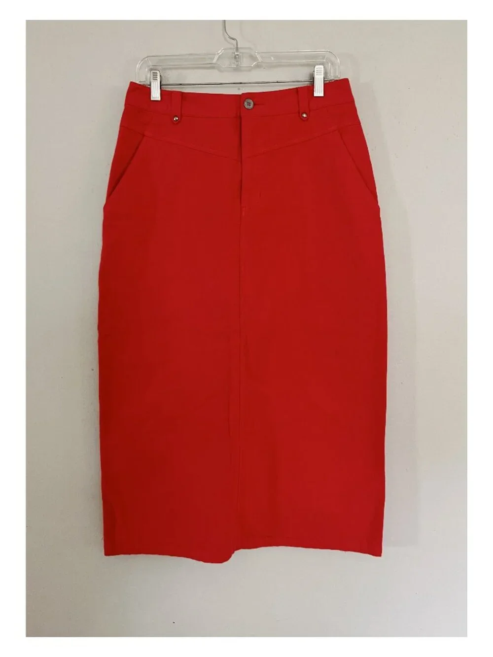 VTG Liz Wear Sz M Coral Pink Twill Midi Skirt